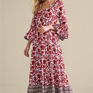 Soft Surroundings Red and White Ruffled Tiered Sundress